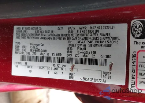 2017 Ford Fiesta Se из США, поврежденный, VIN 3FADP4EJ9HM153013